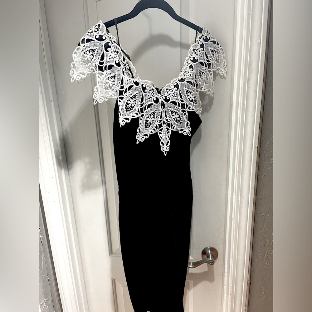 Black dress with white trimmings